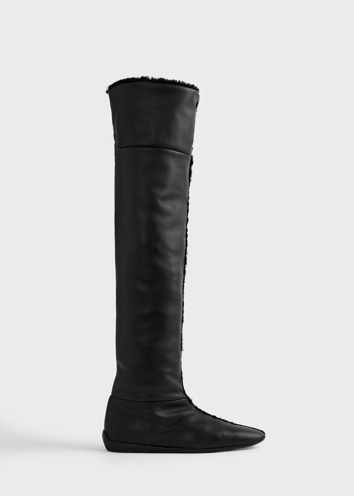 Shearling over-the-knee flat boots black