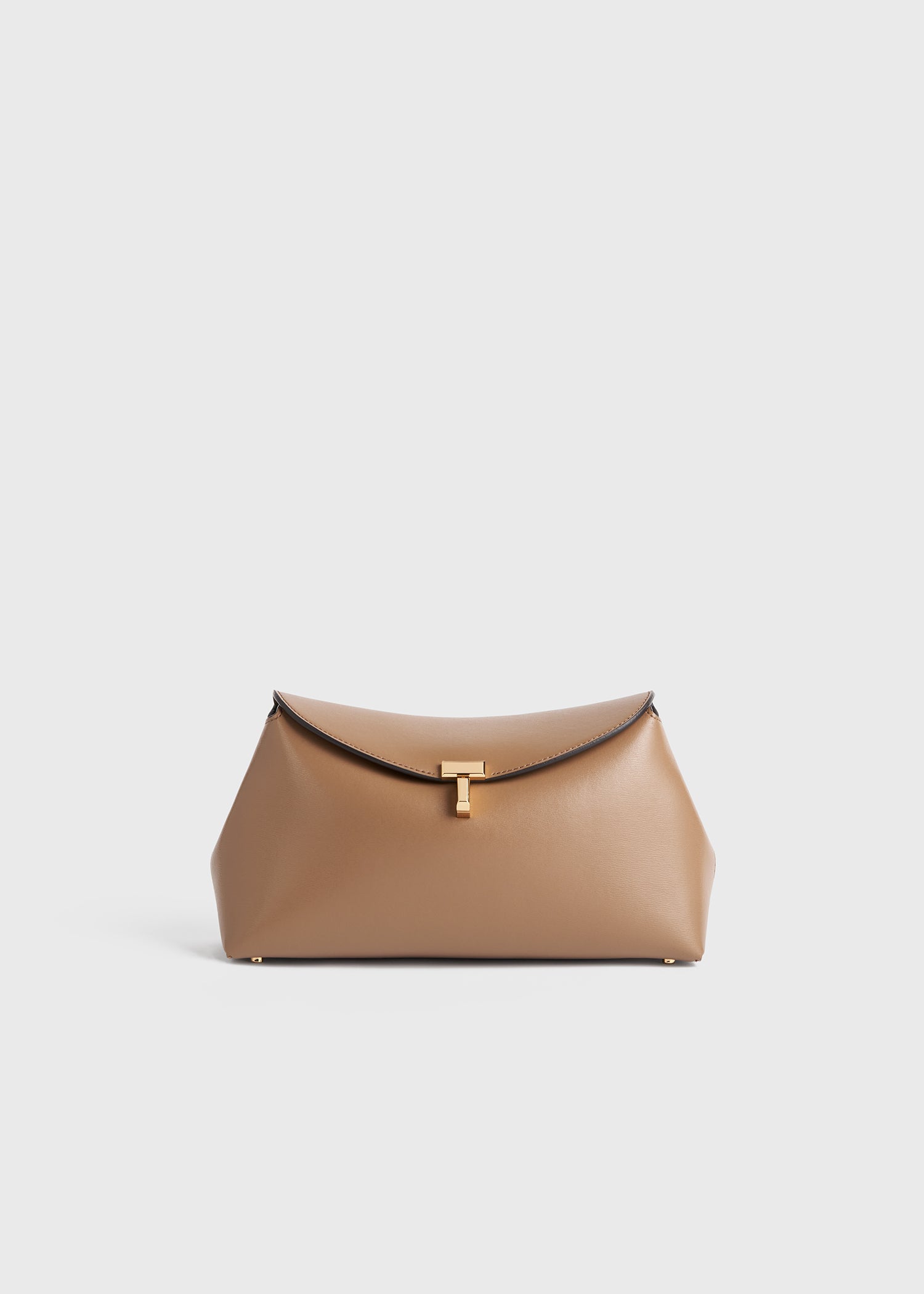 T-lock leather clutch camel