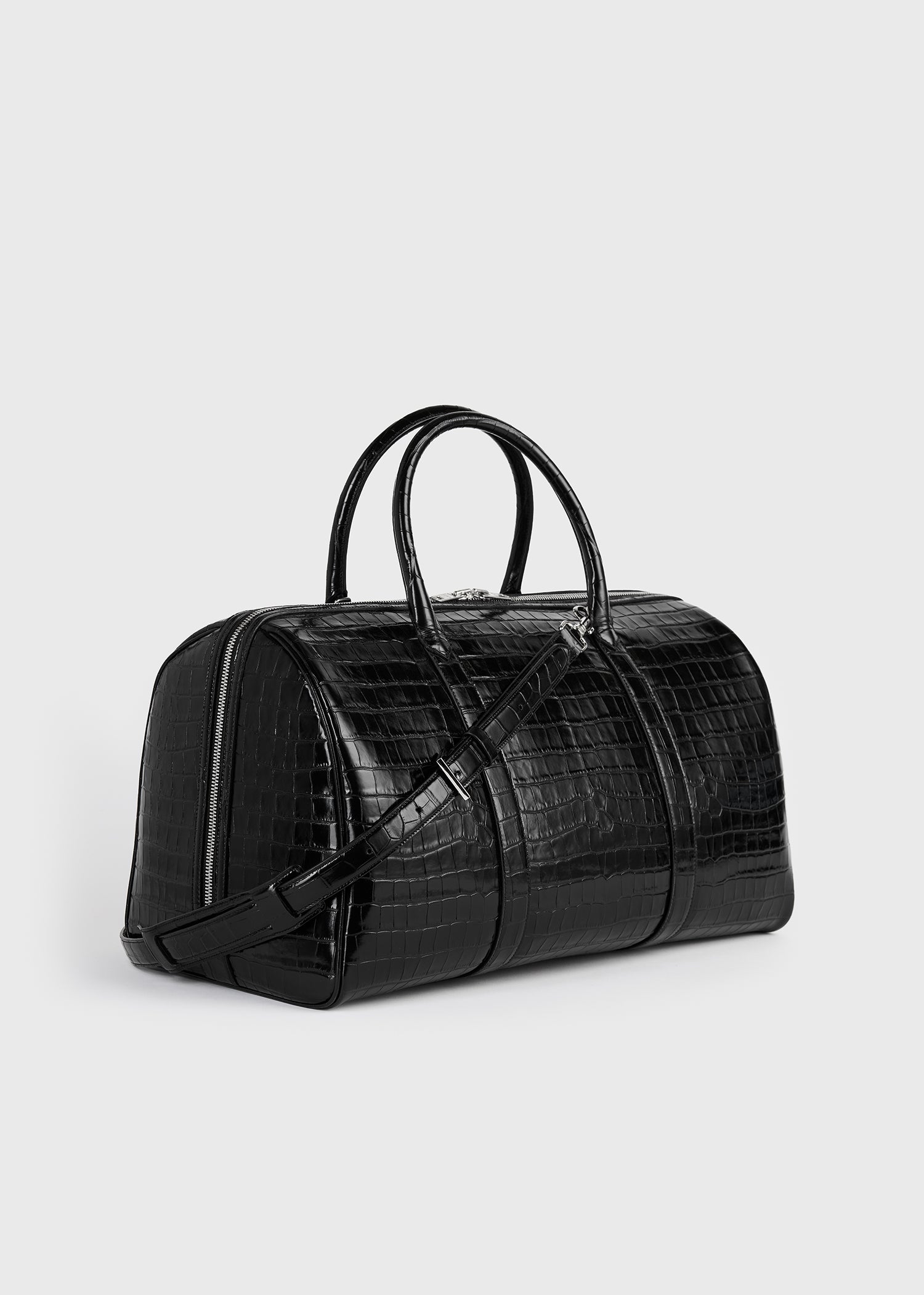 Croco-embossed weekender black