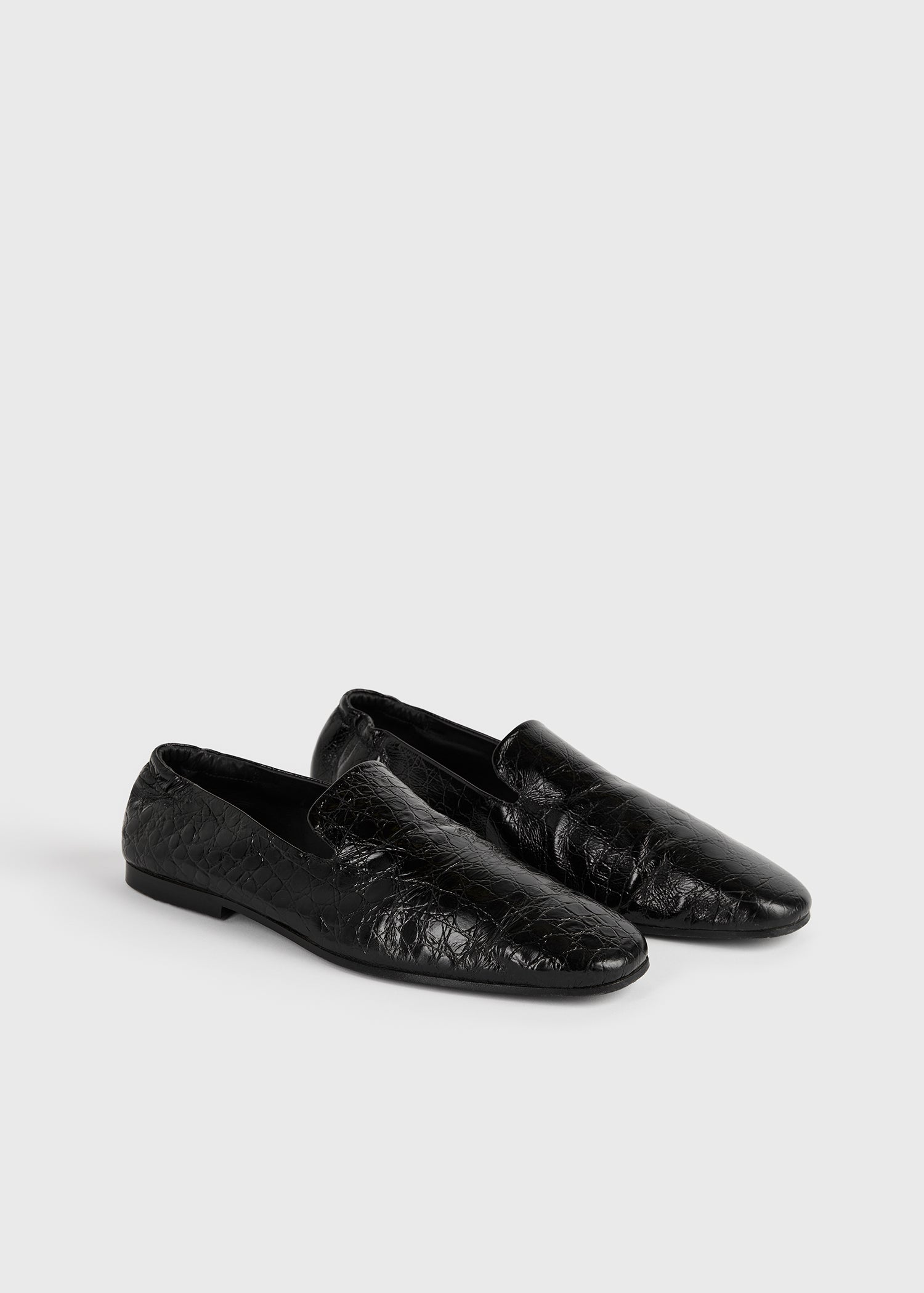 Soft croco-embossed loafers black