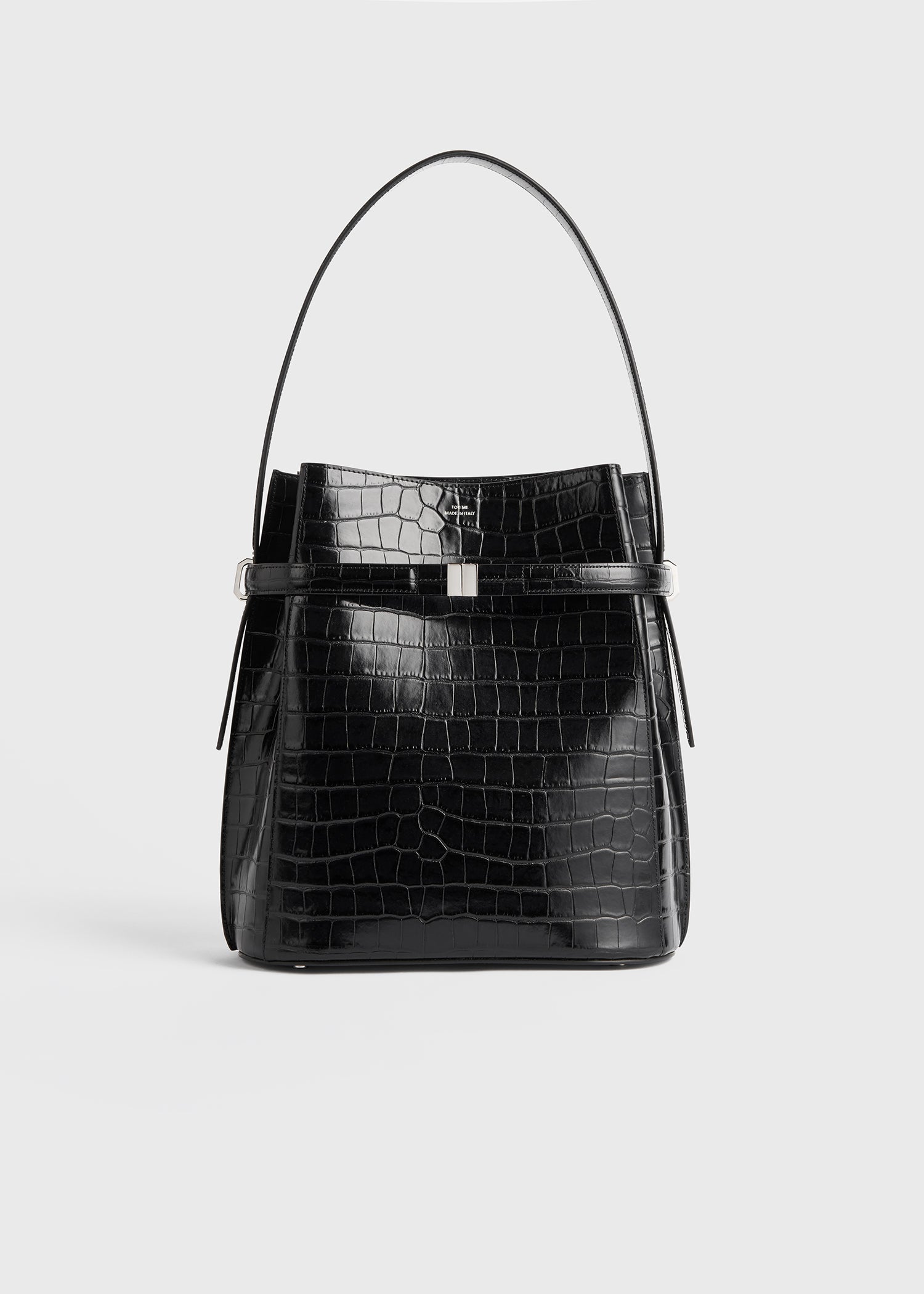 Belted croco-embossed bucket bag black – TOTEME1
