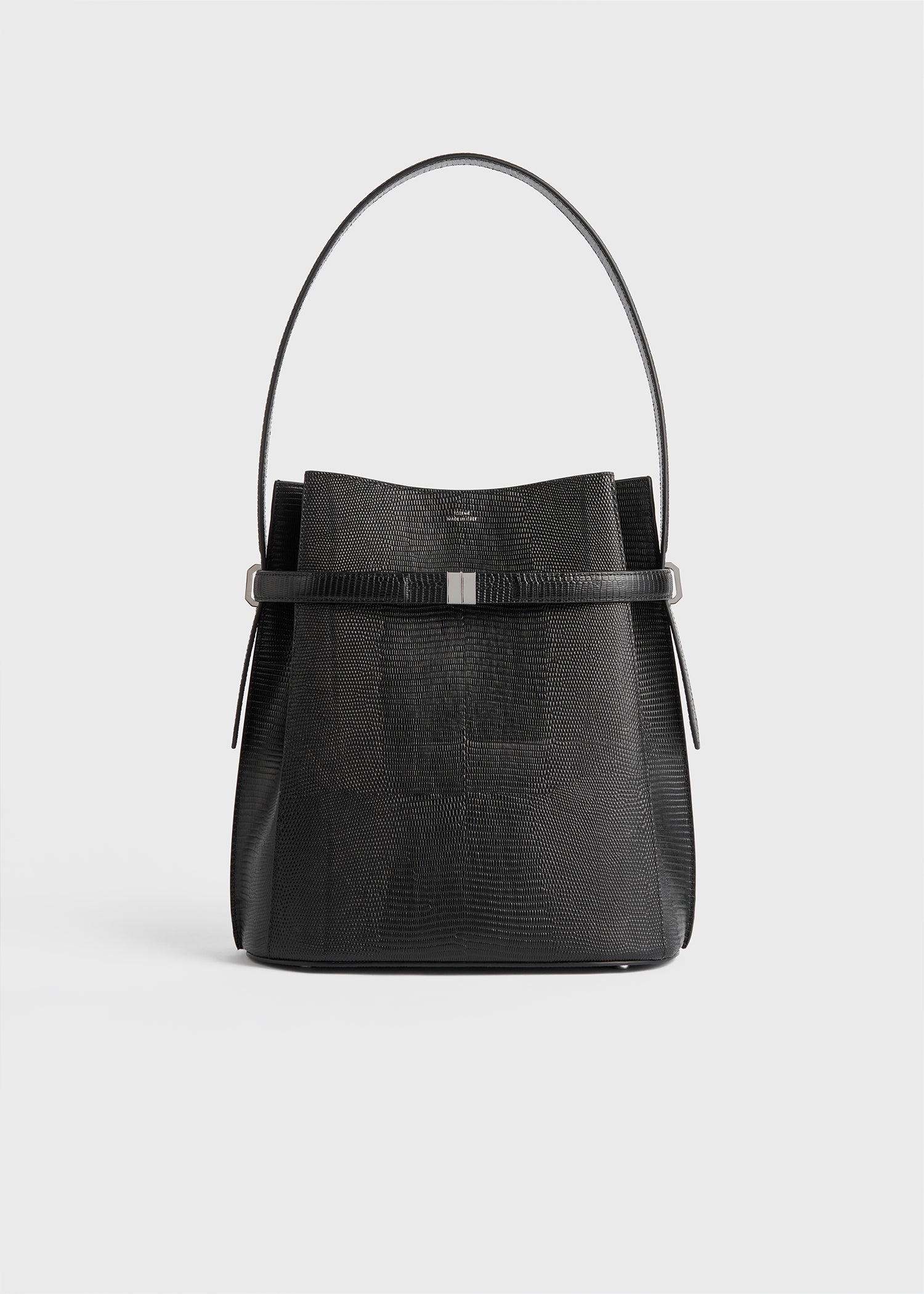 Belted lizard-embossed bucket bag black from Toteme - $834