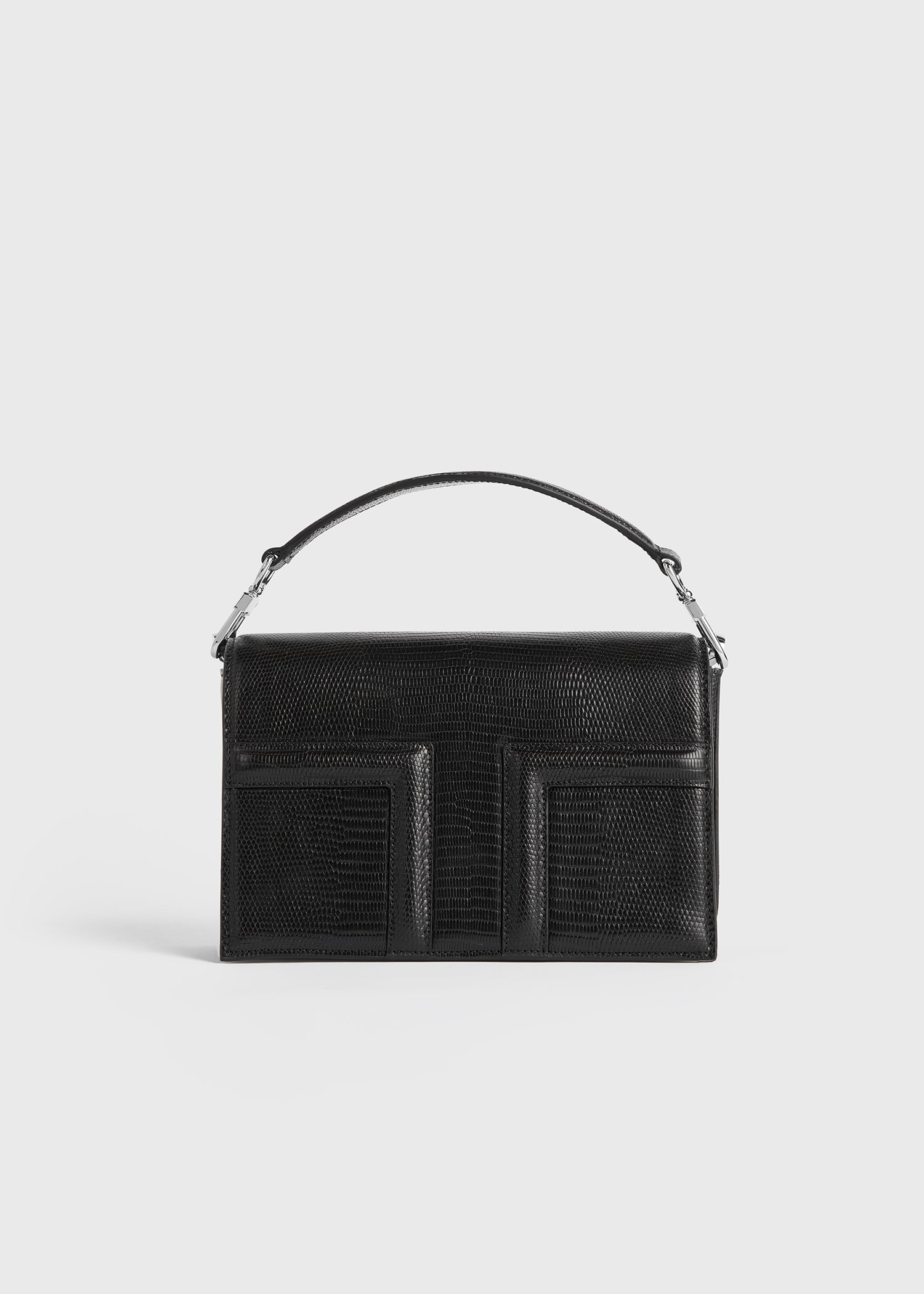 Mini T-flap lizard-embossed bag black
