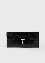 T-lock croco-embossed wallet black