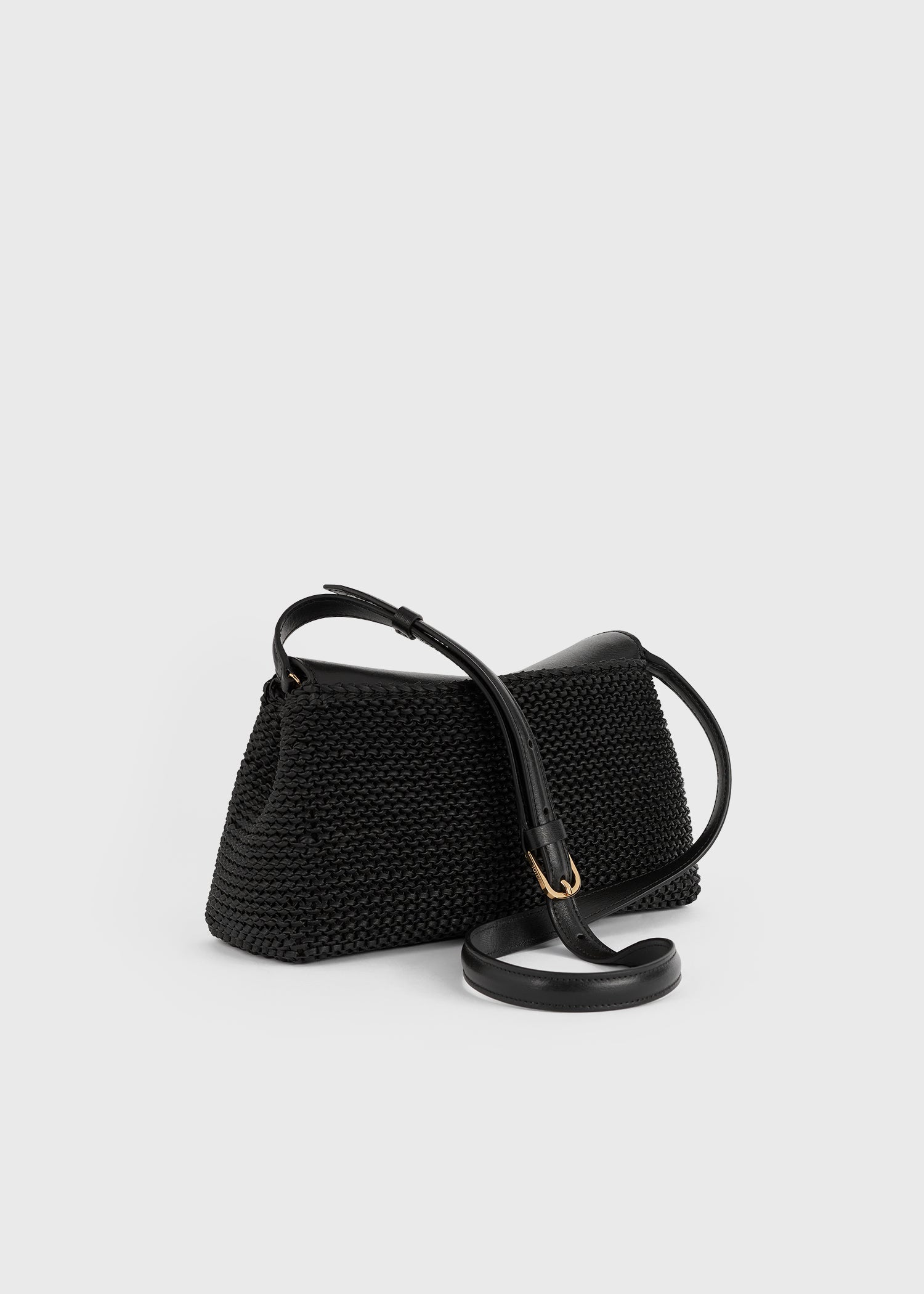 T-lock woven-leather clutch black