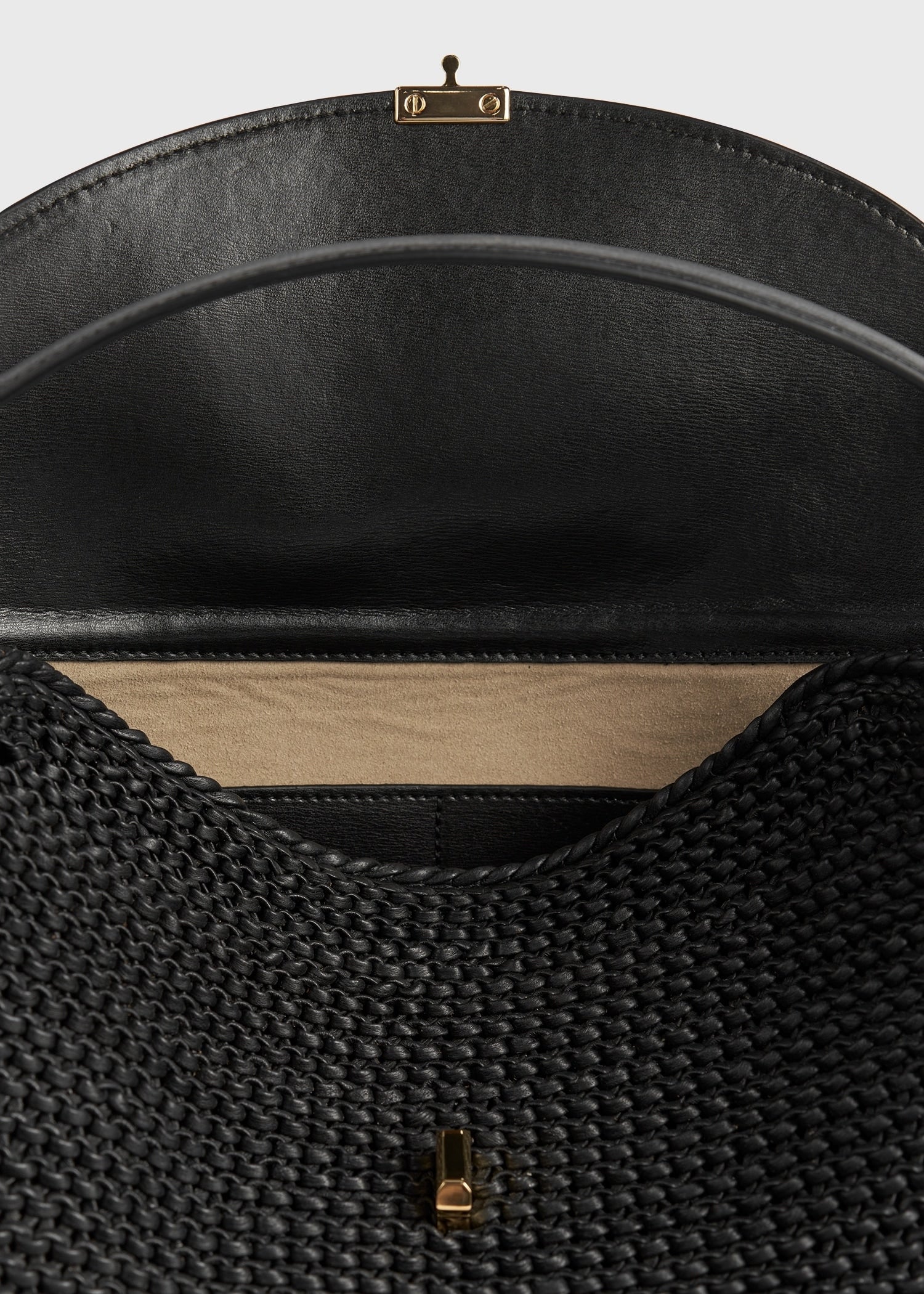T-lock woven-leather top handle black – TOTEME