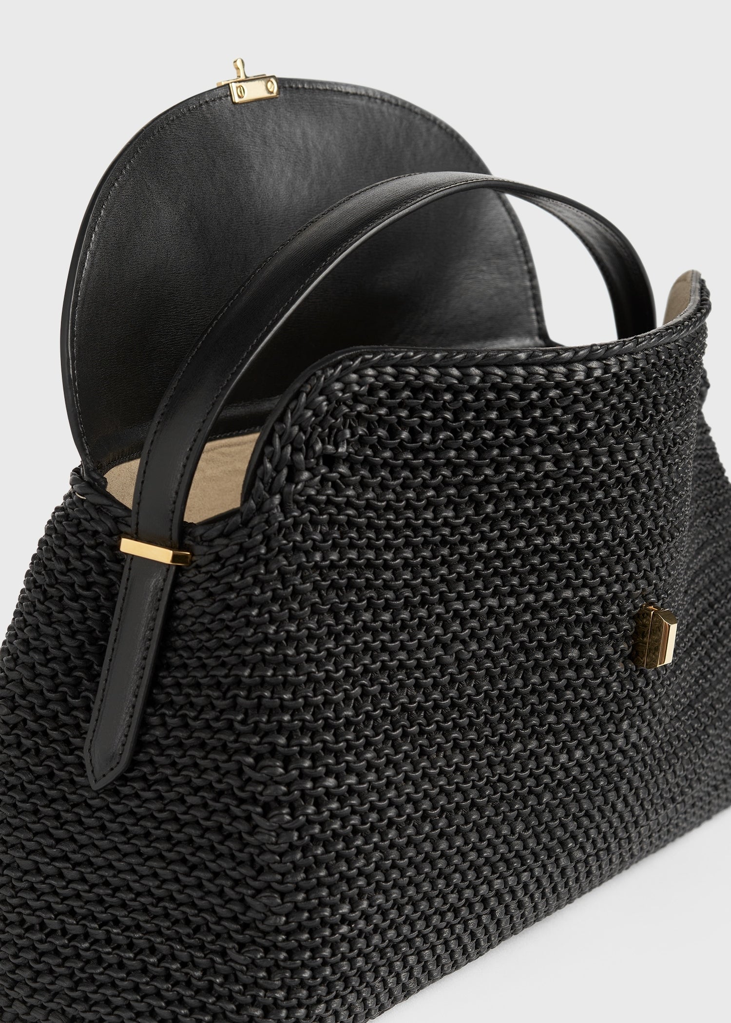 T-lock woven-leather top handle black – TOTEME