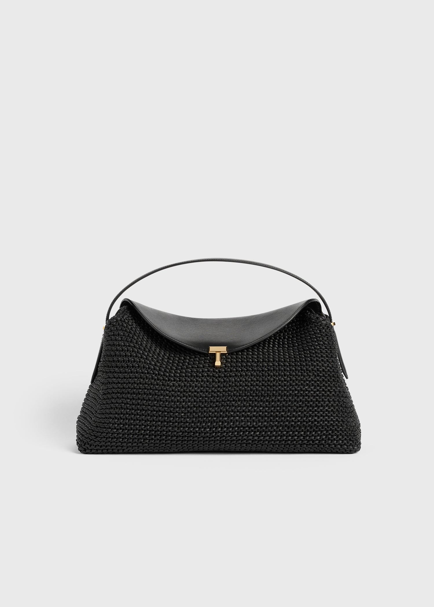 T-lock woven-leather top handle black – TOTEME