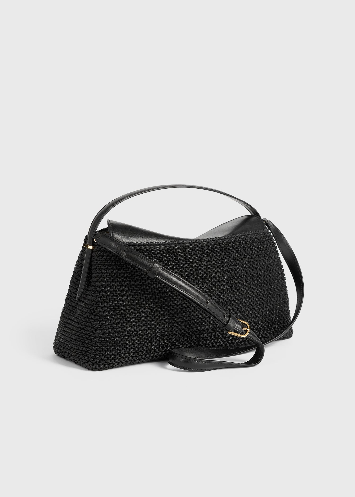 T-lock woven-leather top handle black – TOTEME