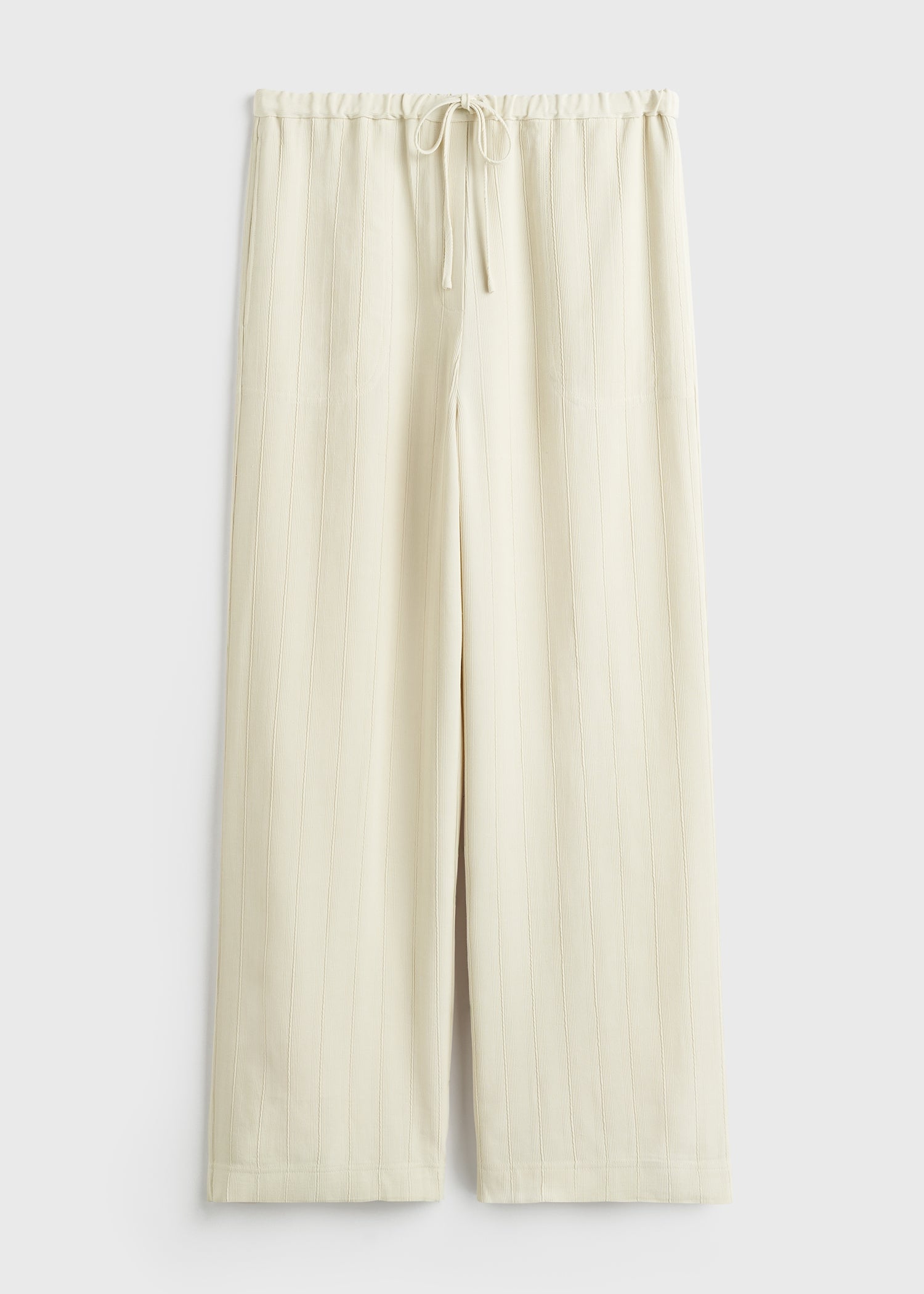 Woven stripe drawstring trousers ecru