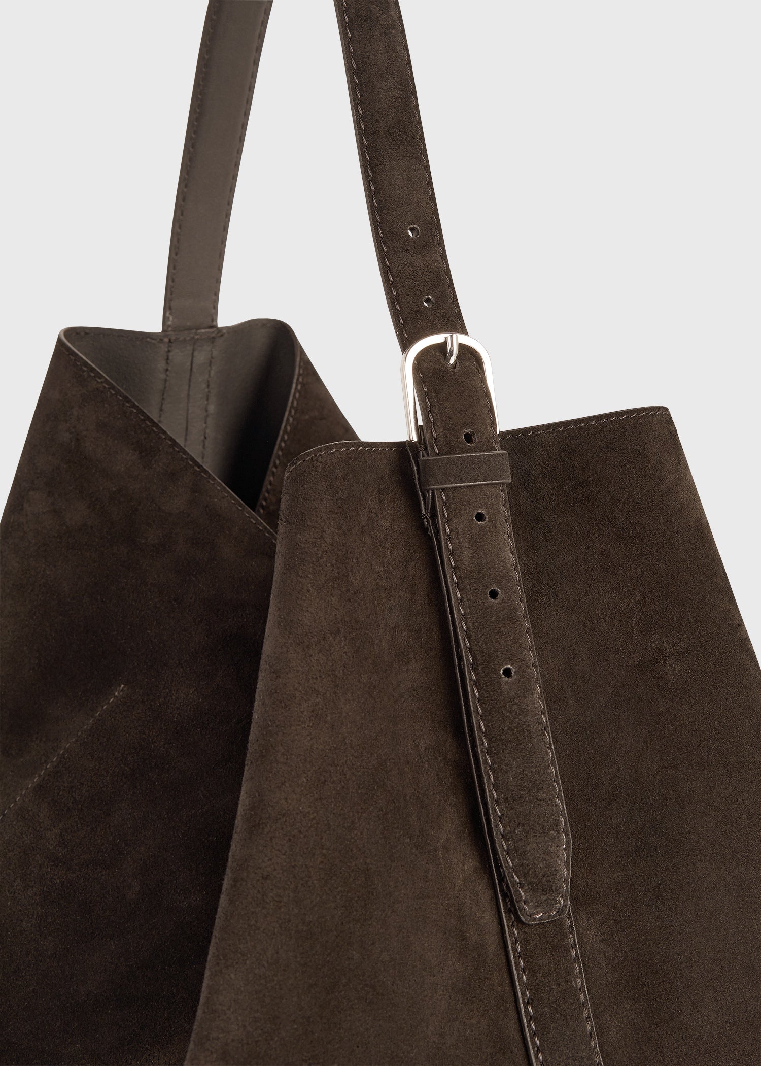 Belted suede tote brown