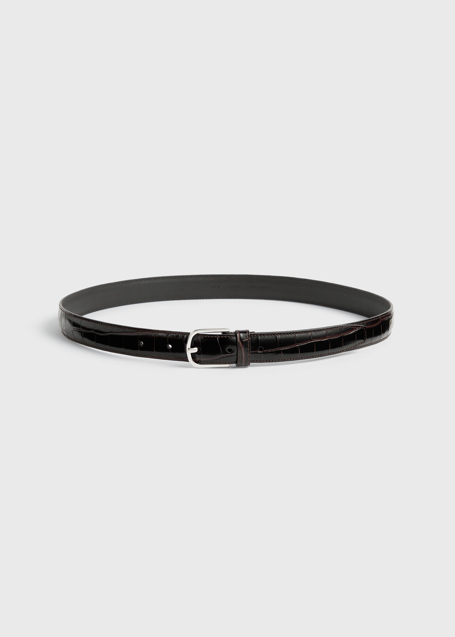 Slim croco-embossed belt chocolate