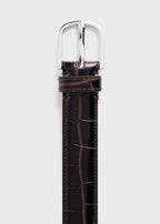 Slim croco-embossed belt chocolate