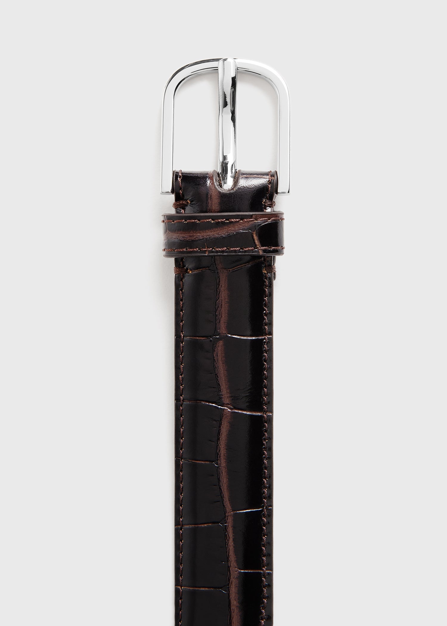 Slim croco-embossed belt chocolate