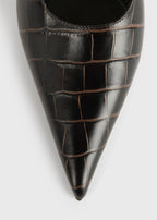 Classic croco-embossed slingbacks dark brown