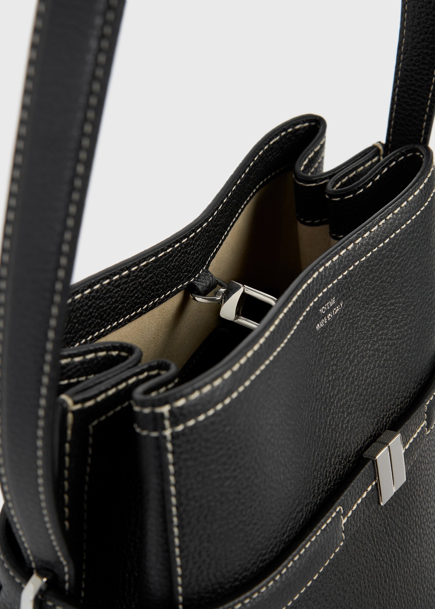 Belted grained-leather bucket bag black