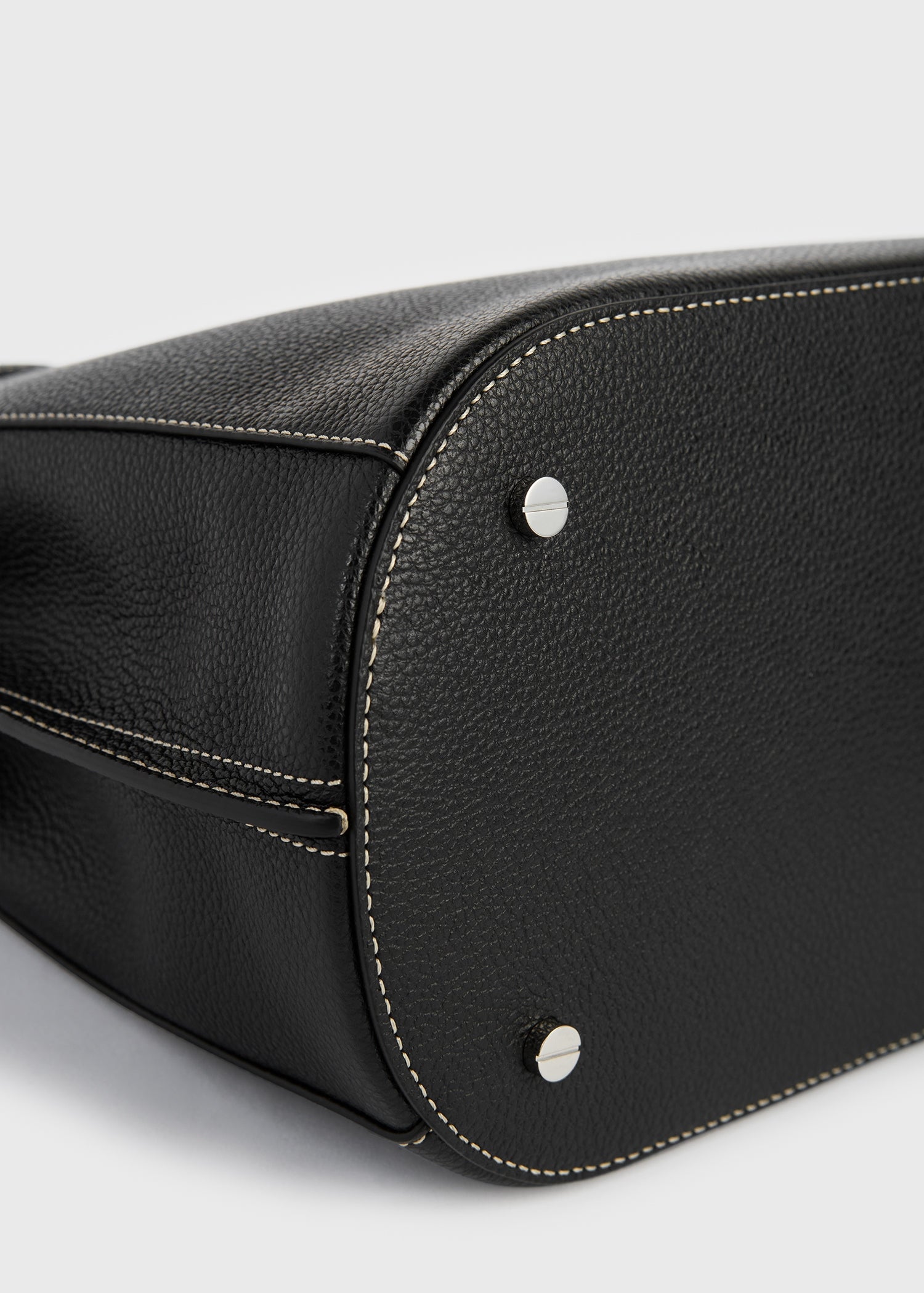 Belted grained-leather bucket bag black