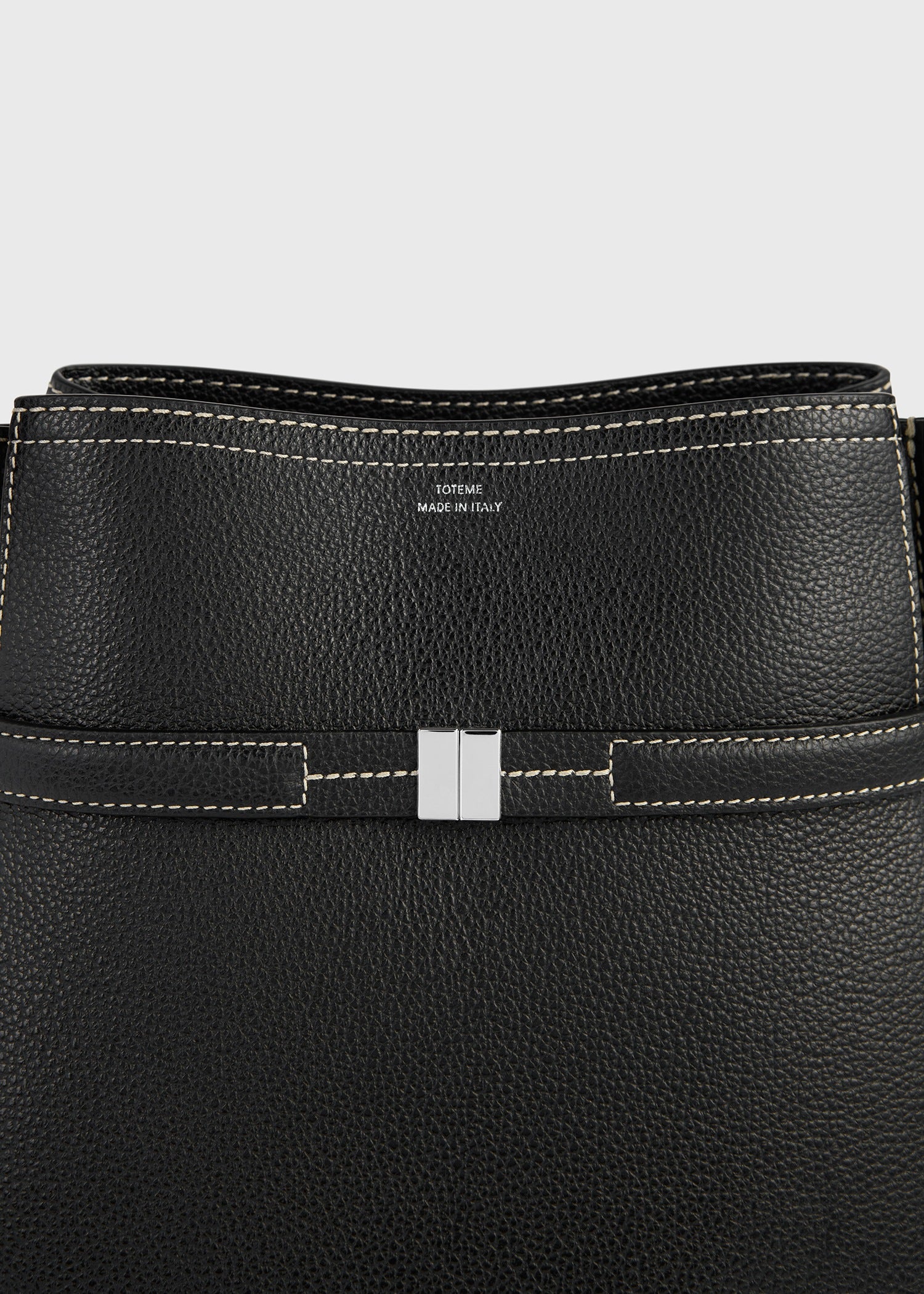 Belted grained-leather bucket bag black