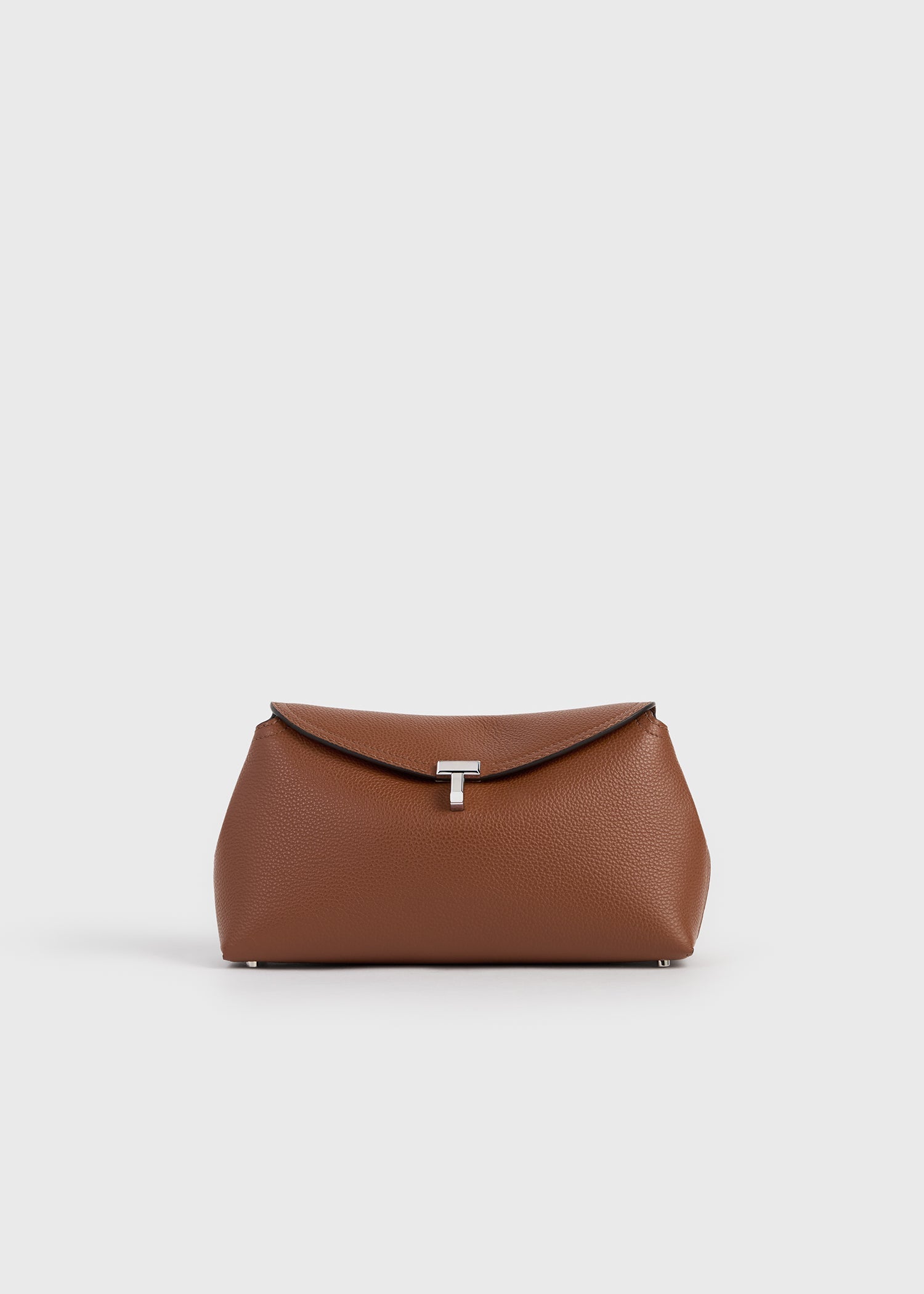 T-lock grained-leather clutch sienna