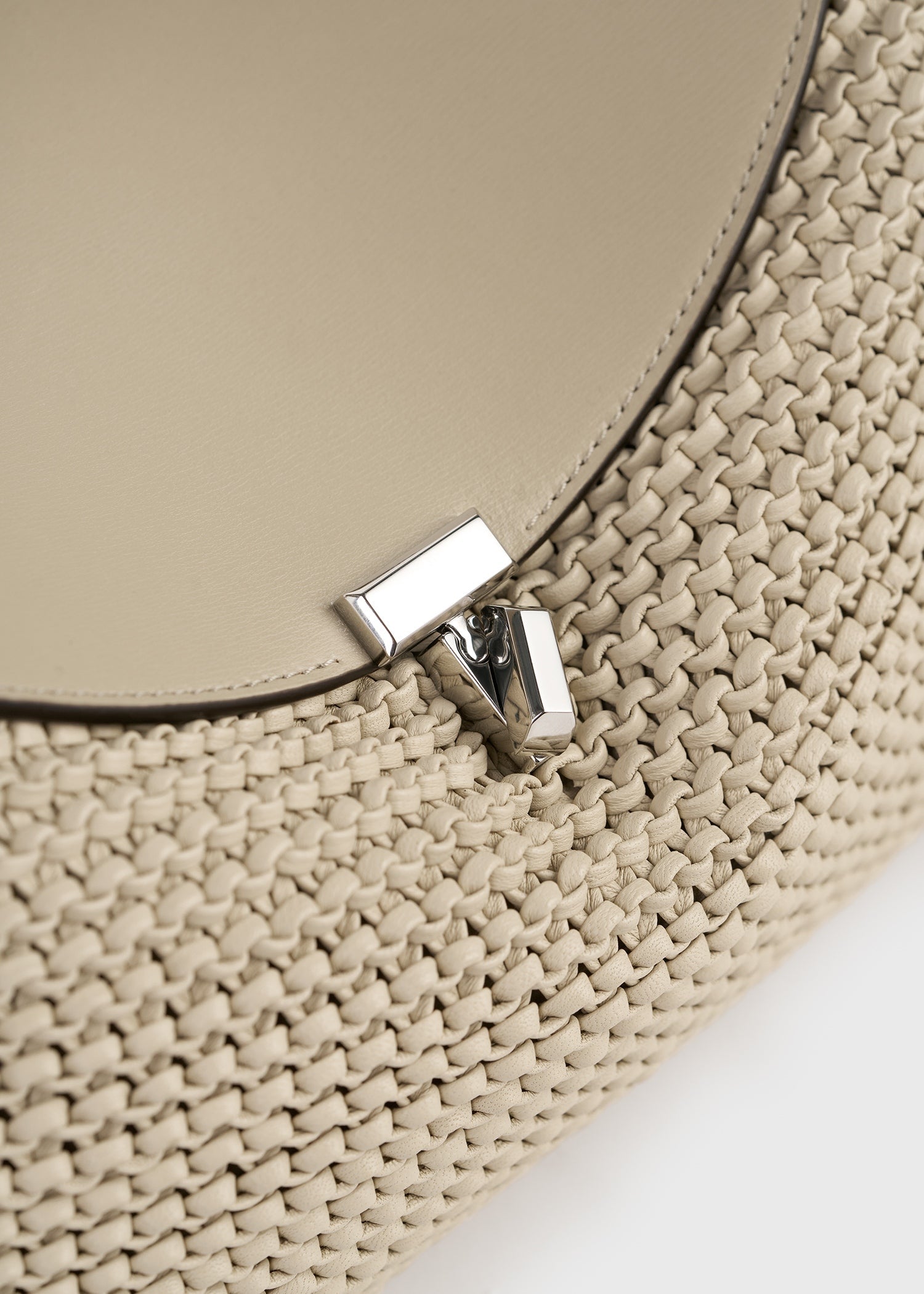 T-lock woven-leather top handle fawn