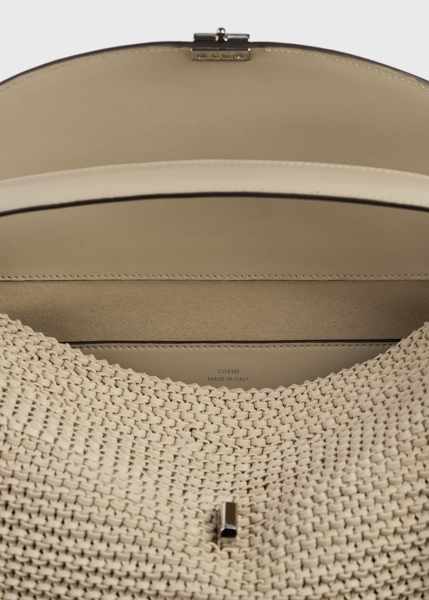 T-lock woven-leather top handle fawn