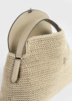T-lock woven-leather top handle fawn