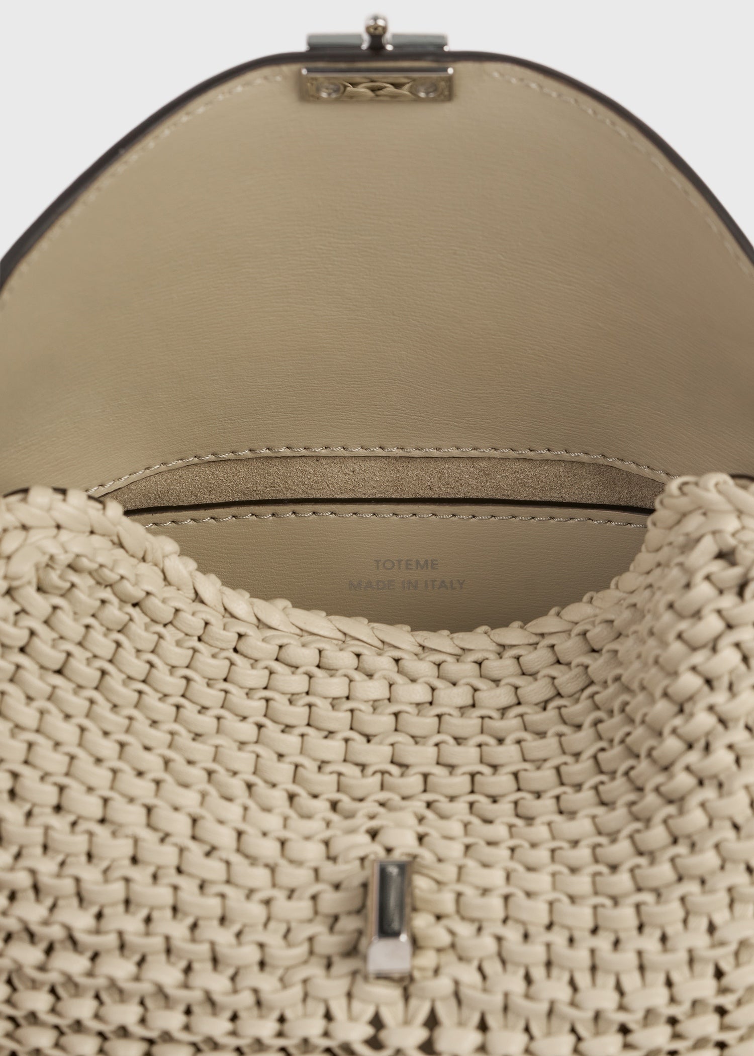 Mini T-lock woven-leather clutch fawn