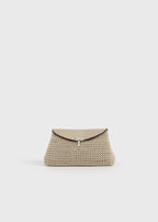 Mini T-lock woven-leather clutch fawn