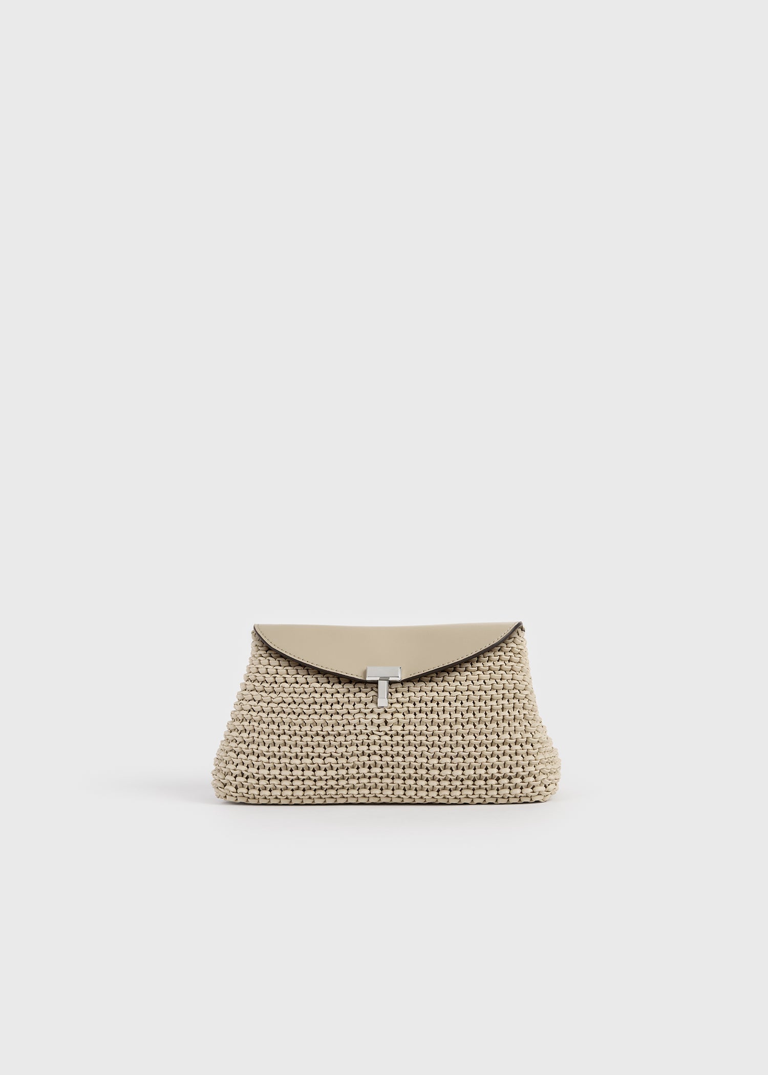 Mini T-lock woven-leather clutch fawn