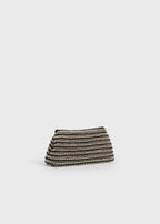 Mini T-lock woven-leather clutch black/sand