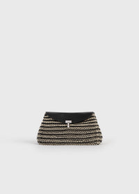 Mini T-lock woven-leather clutch black/sand