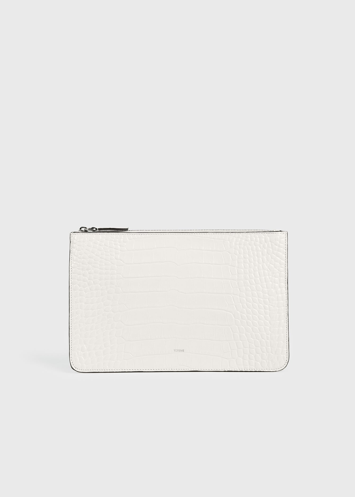 Threefold croco-embossed clutch off-white