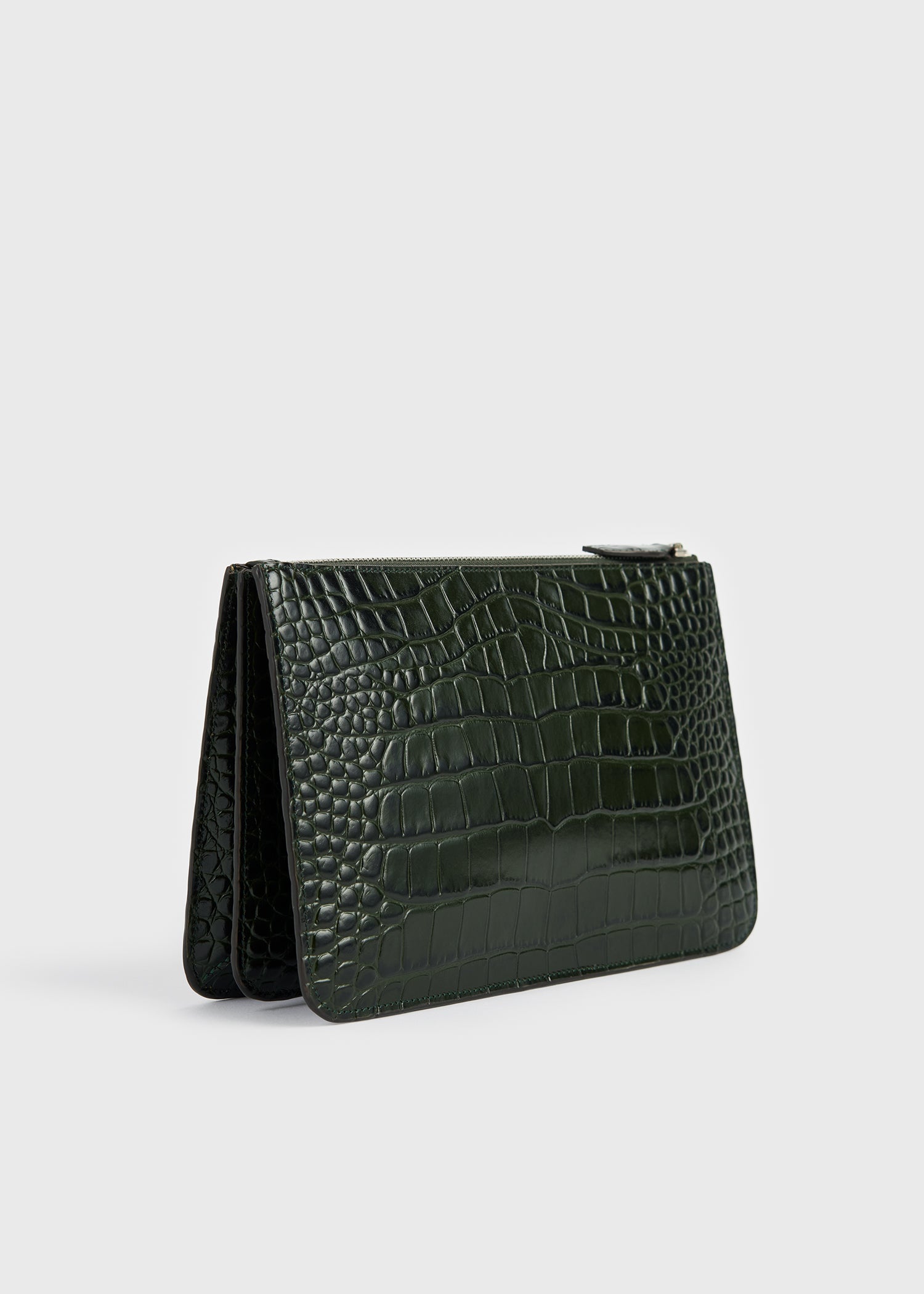 Threefold croco-embossed clutch dark green