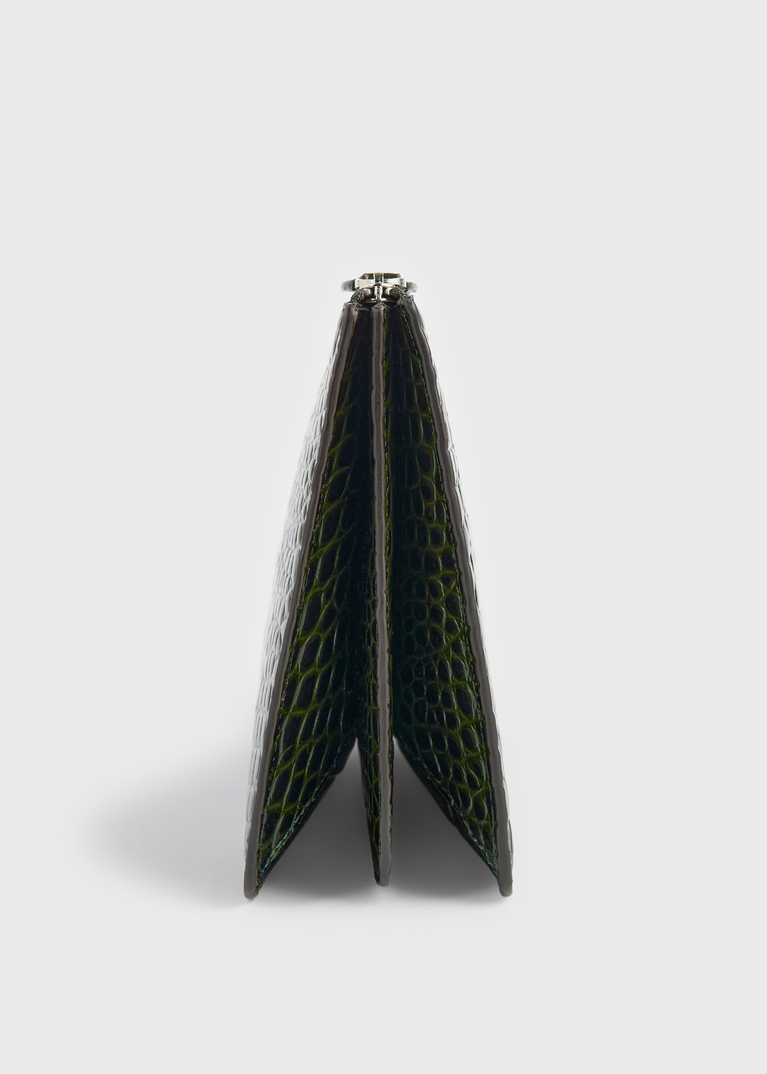 Threefold croco-embossed clutch dark green