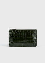 Threefold croco-embossed clutch dark green