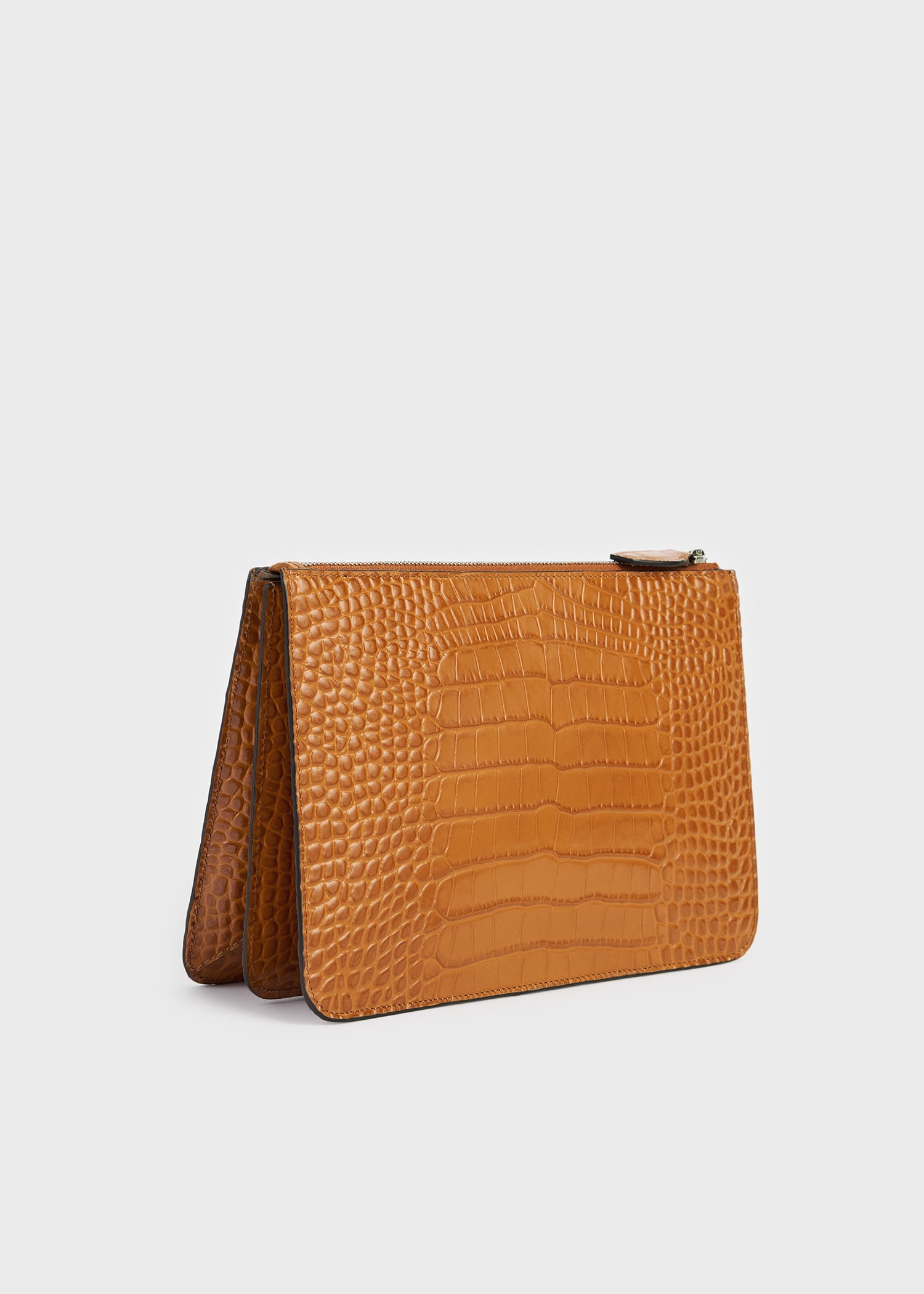 Threefold croco-embossed clutch tangerine