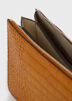 Threefold croco-embossed clutch tangerine