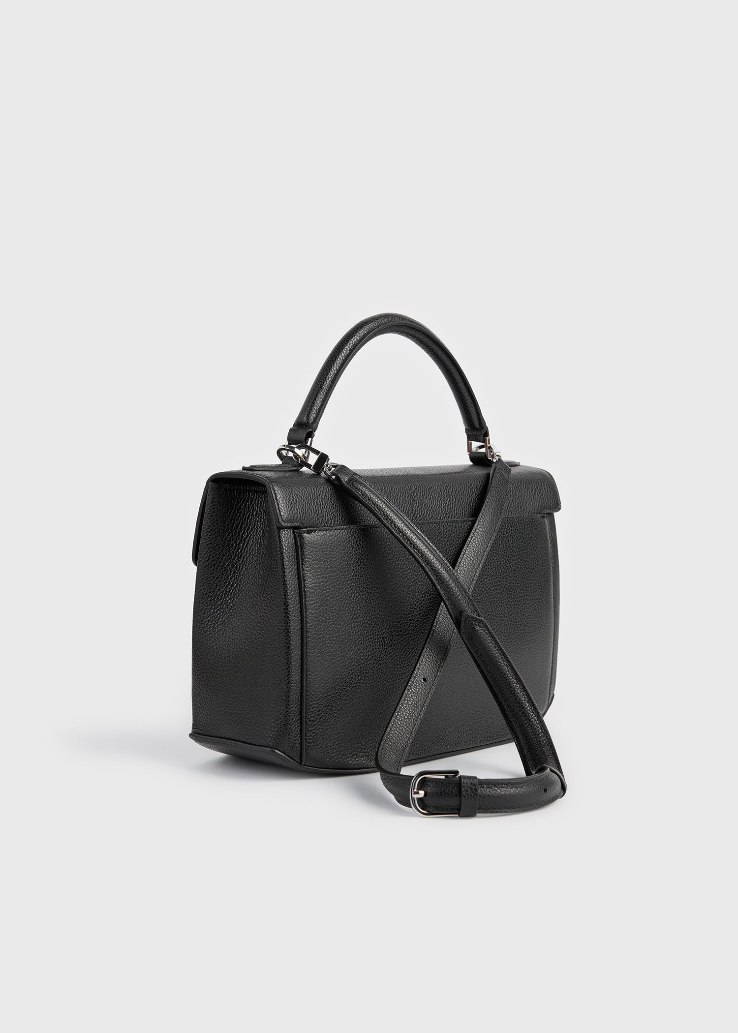 Clip grained-leather top handle black