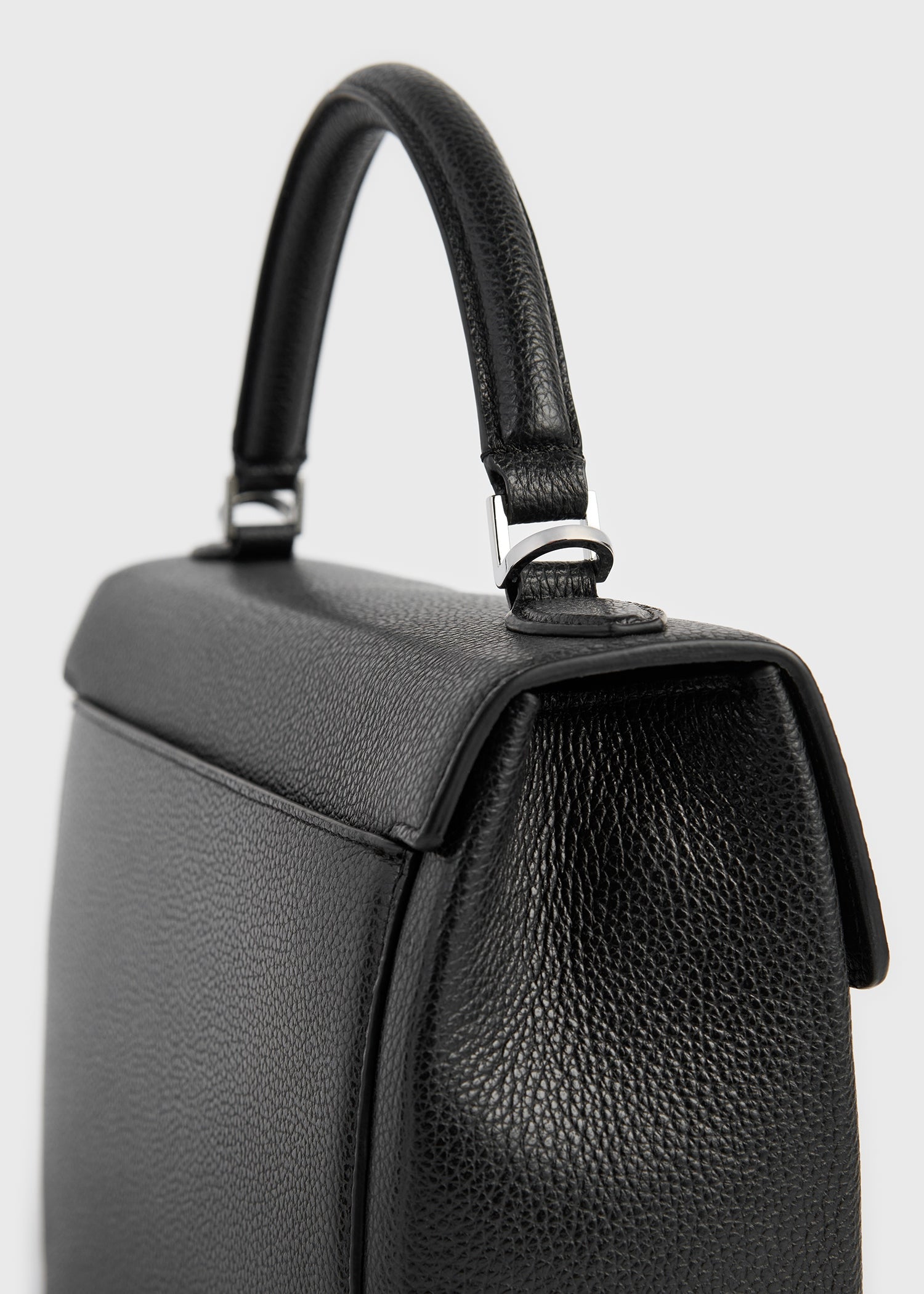 Clip grained-leather top handle black