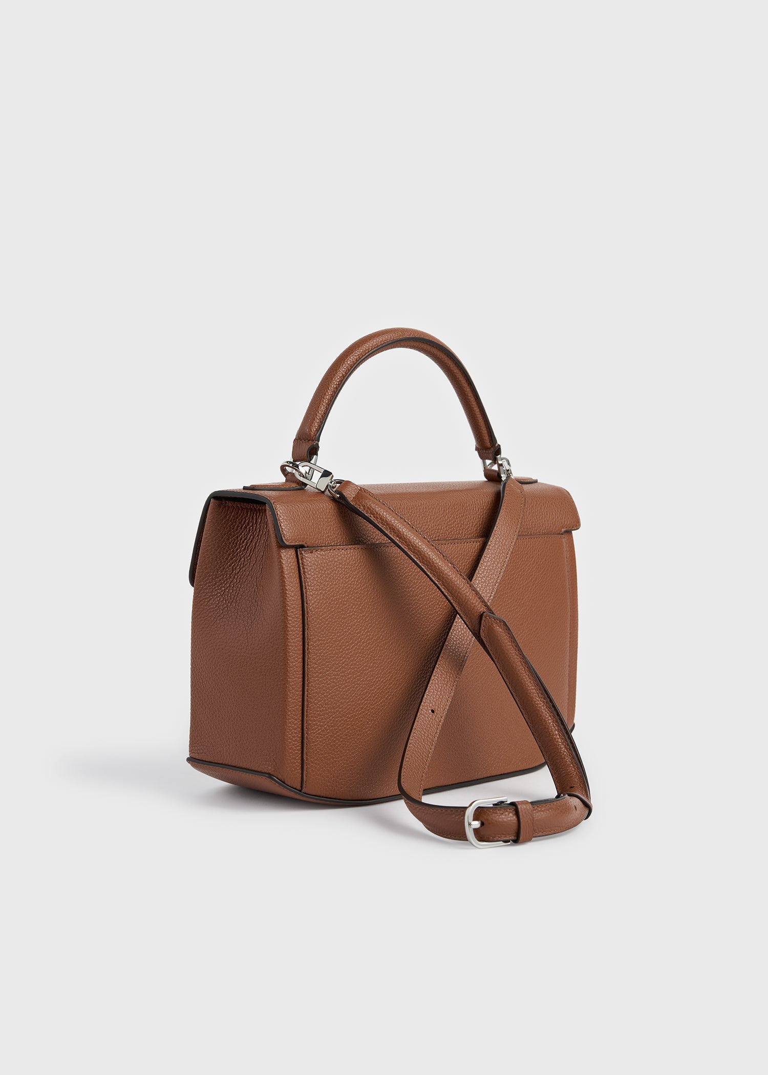 Clip grained-leather top handle sienna