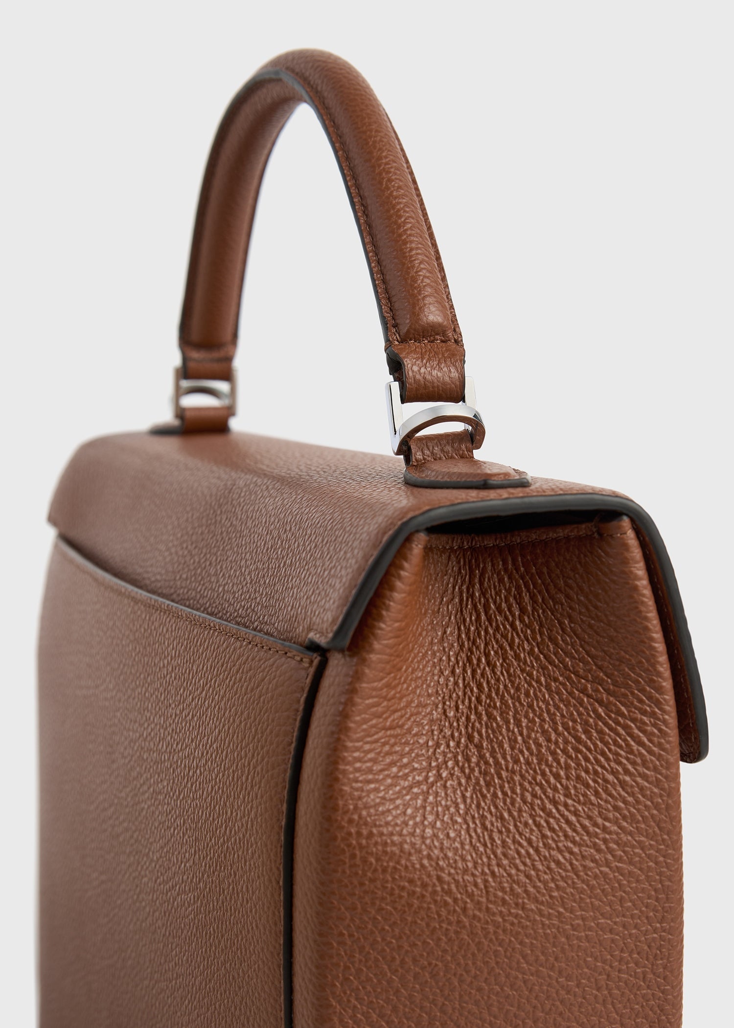 Clip grained-leather top handle sienna