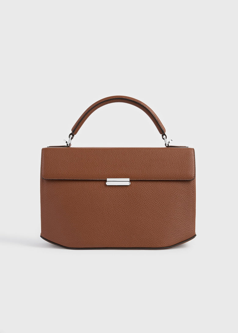 Clip grained-leather top handle sienna