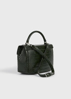 Clip croco-embossed top handle dark green