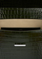 Clip croco-embossed top handle dark green