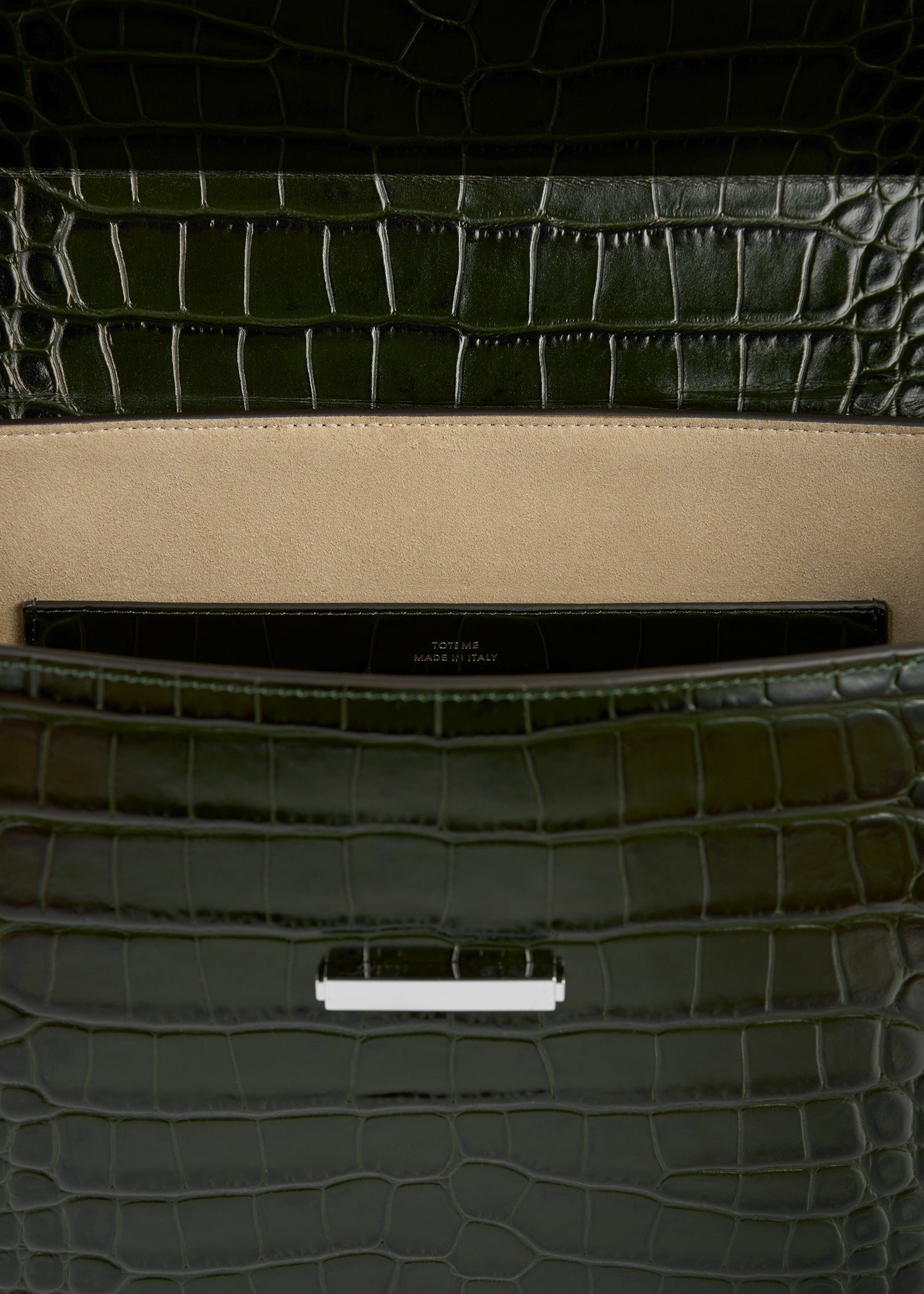 Clip croco-embossed top handle dark green