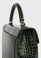 Clip croco-embossed top handle dark green