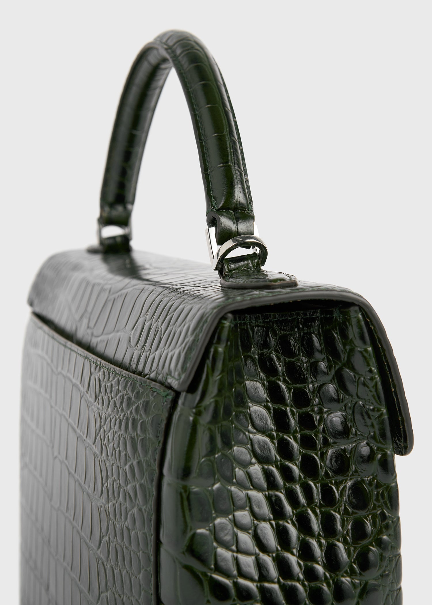 Clip croco-embossed top handle dark green