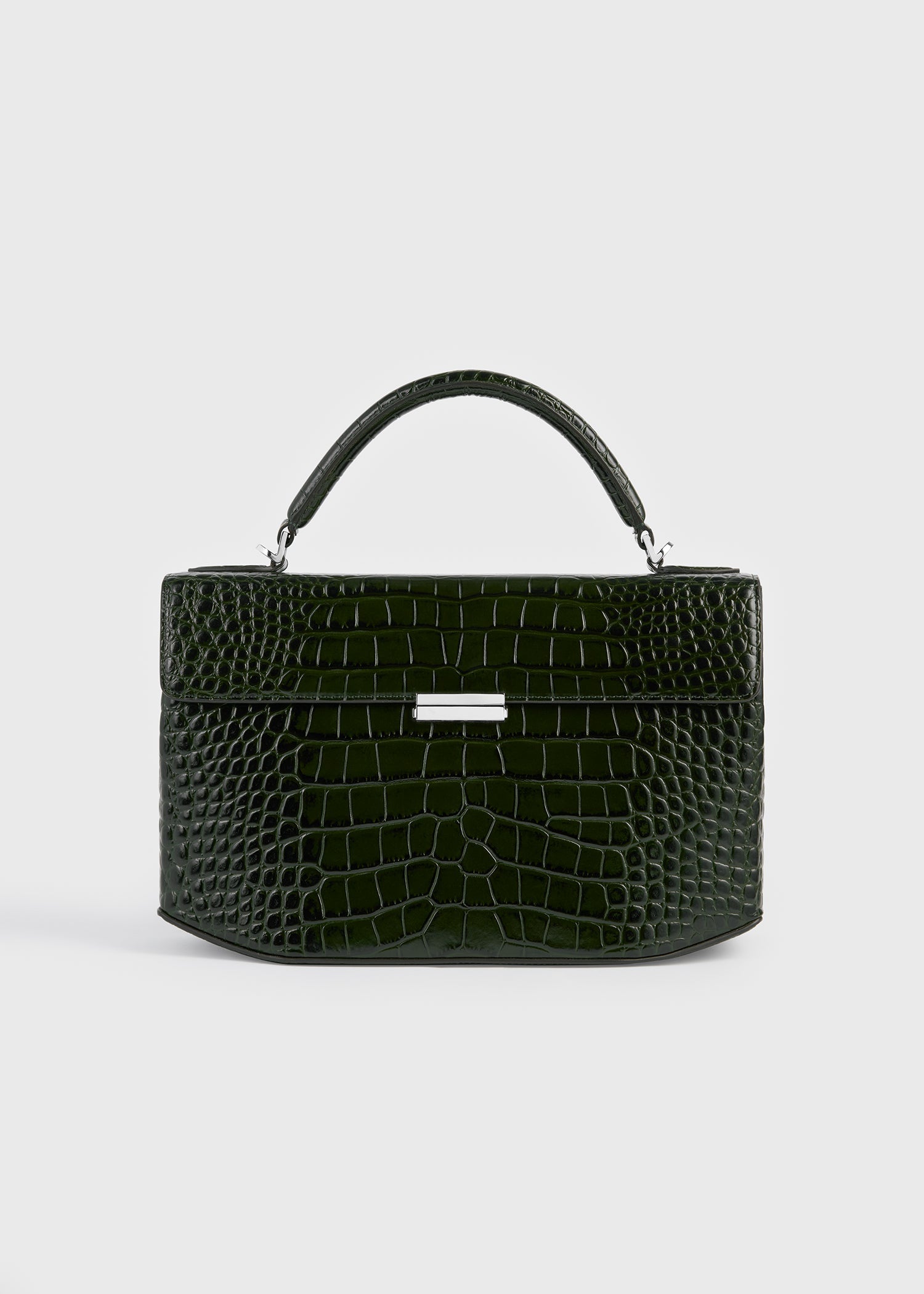 Clip croco-embossed top handle dark green
