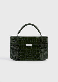 Clip croco-embossed top handle dark green