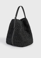Belted paper raffia tote black